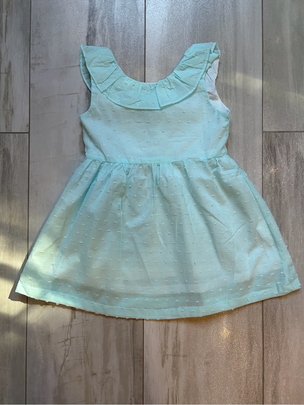 NWT The Oaks Apparel Co Aqua Teal Cotton Swiss Dot Ruffled Sundress Girls 3